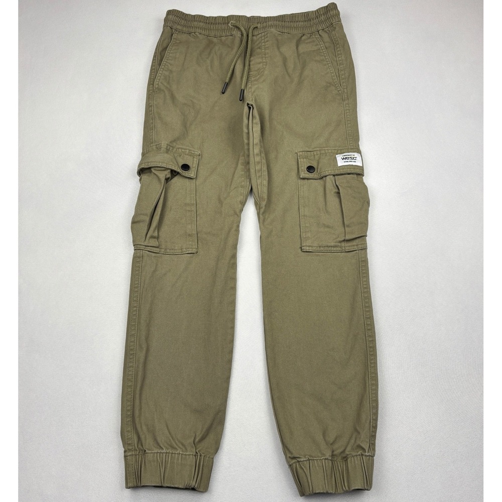 WeSC Slim Utility Cargo Jogger Pants Mens Small Olive Green Elastic Waist Skate